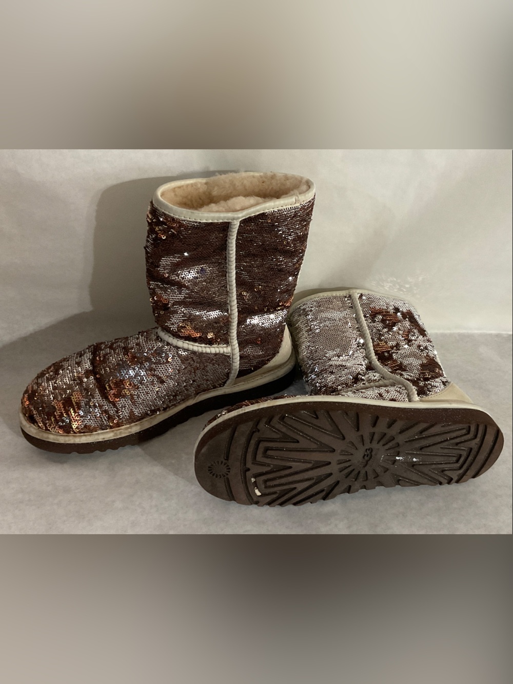 UGG Sequined Short Boots in Rose Gold/Bronze